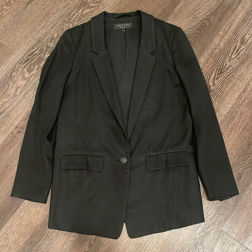 🔖Rag & Bone 100% breathable wool boyfriend fit oversized blazer size 0 black - Picture 3 of 14